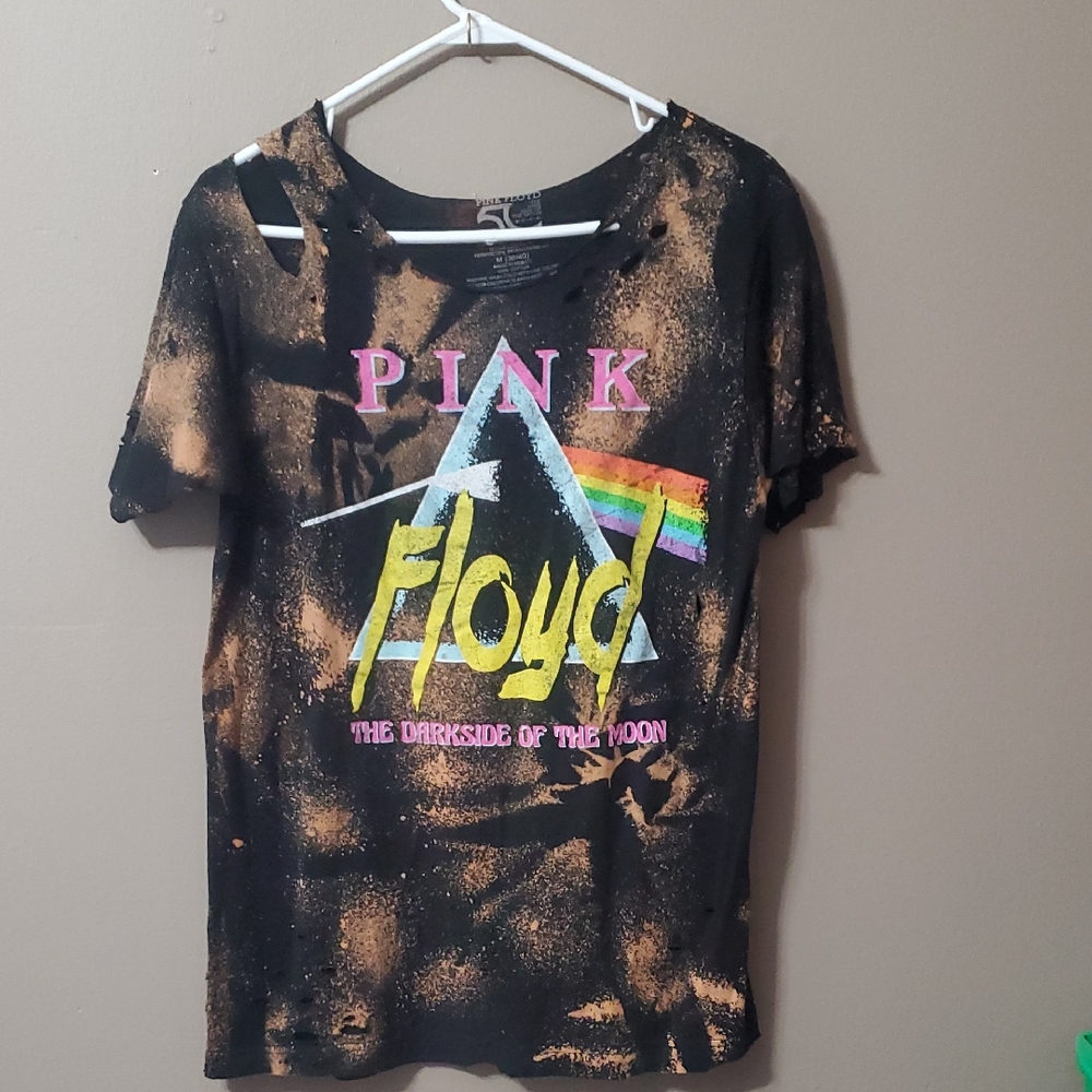Pink Floyd T-Shirt - Black and Tan Distressed Tie-Dye